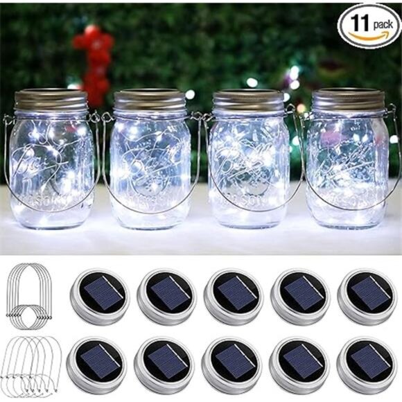 Solar Mason Jar Lights 10 Pack 20 LED Waterproof Outdoor Fairy Firefly Lights - Picture 7 of 7